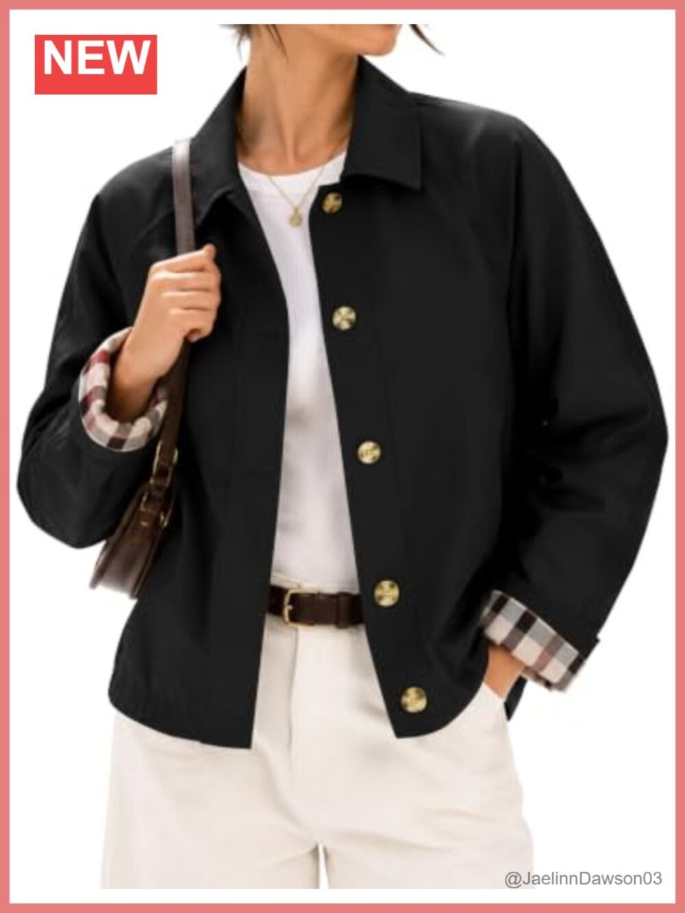 LOMON Womens Short Trench Jacket Plaid Lining Button Front Lightweight Casual
